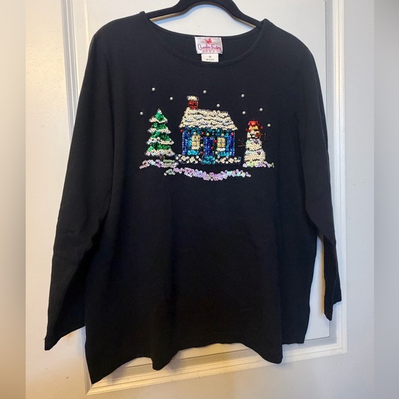 Quacker Factory Tops - Quacker Factory Black Sequin & Pearl Embellished Sweater